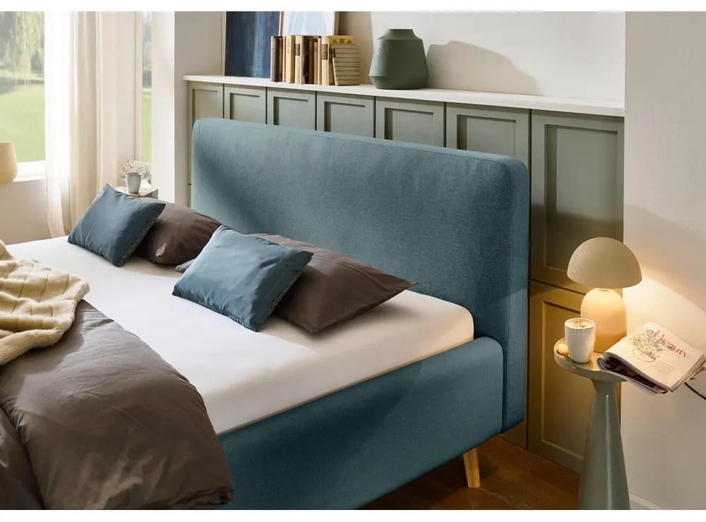 Modrá čalúnená dvojlôžková posteľ bez roštu 160x200 cm Mattis – Meise Möbel