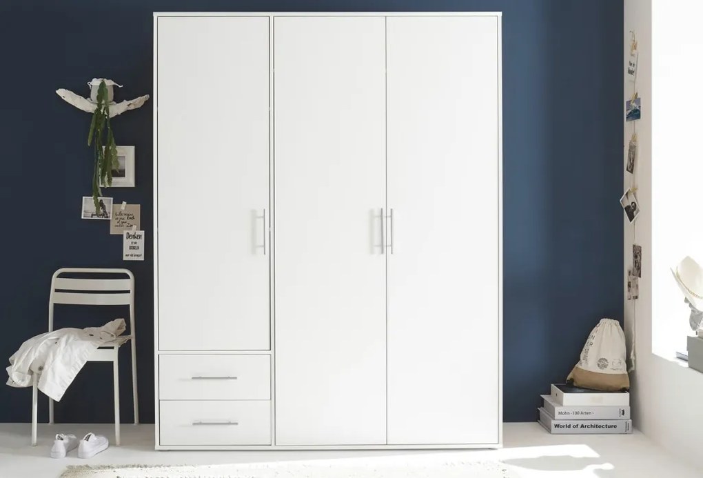 Šatníková skriňa Valencia, 155 cm, biela