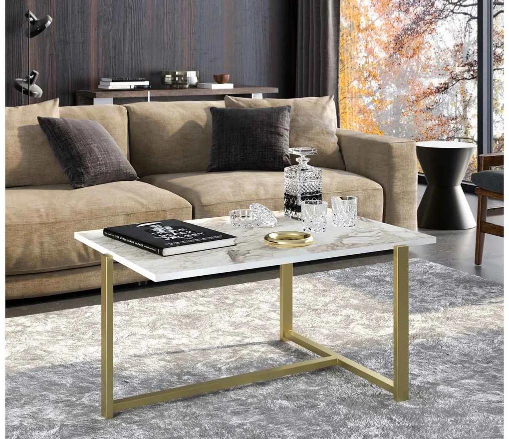 Dizajnový konferenčný stolík Vespera 92 cm biely / zlatý
