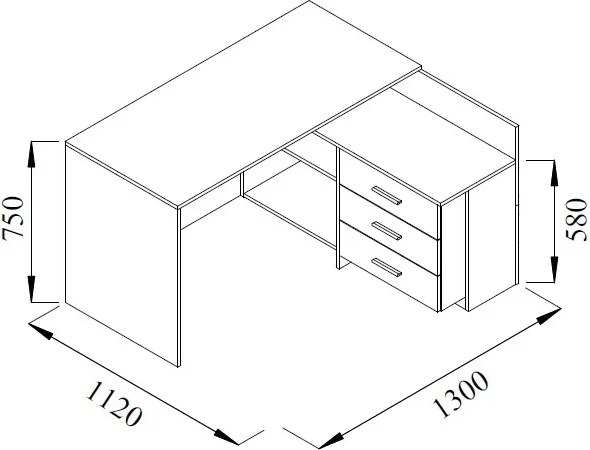 Rohový písací stôl Alex, dub artisan/biely
