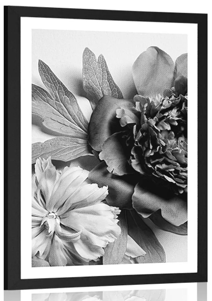 Plagát s paspartou pivonky v čiernobielom prevedení - 60x90 silver