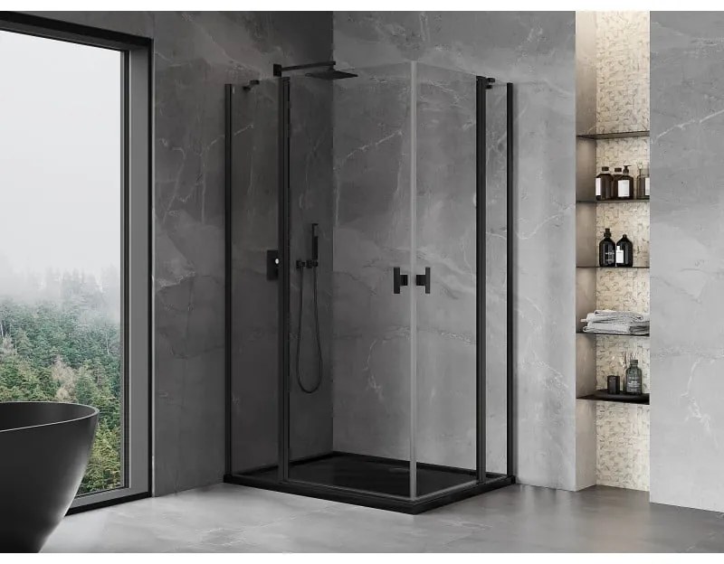 Mexen, Mexen Mist Duo výklopný sprchový kút 105 x 90 cm, priehľadný, čierny - 8A4-105-090-70-00