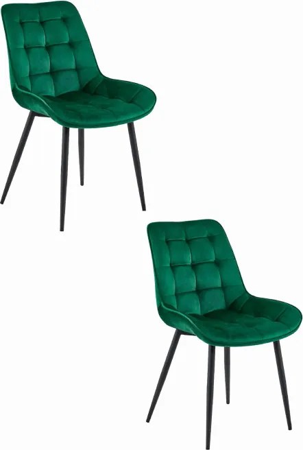 Set dvoch jedálenských stoličiek BERA zamatové tmavozelené / čierne nohy (2ks)