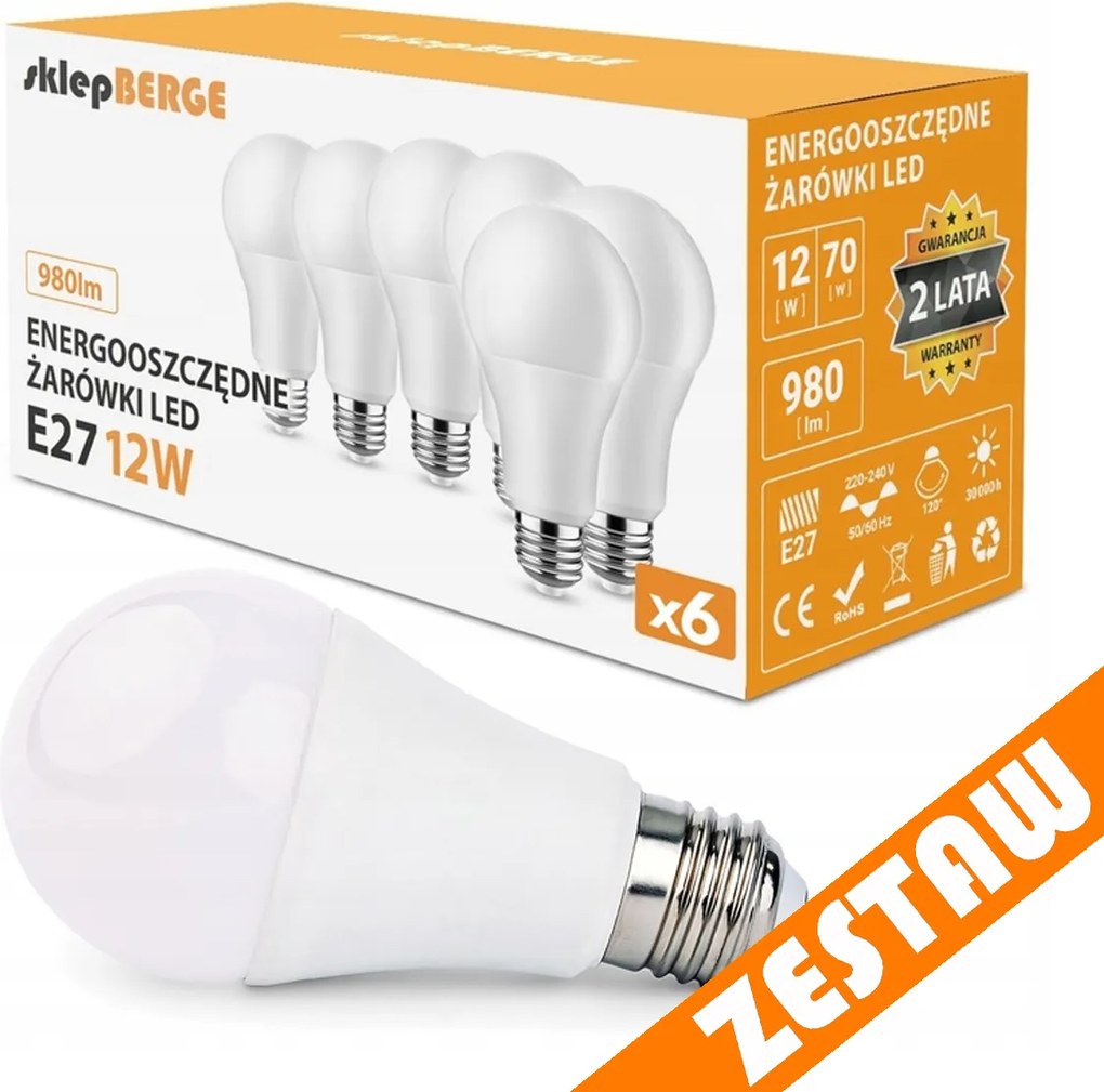 SADA 6x LED žiarovka E27 A60 12W 960lm - neutrálna biela