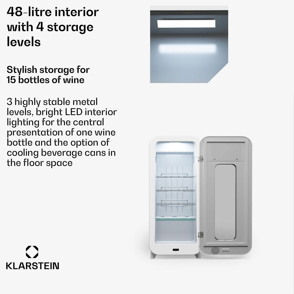 Klarstein Shirley 15 Uno. chladnička na víno, 15 fliaš, 5 - 20 °C, dotykové ovládanie, retro