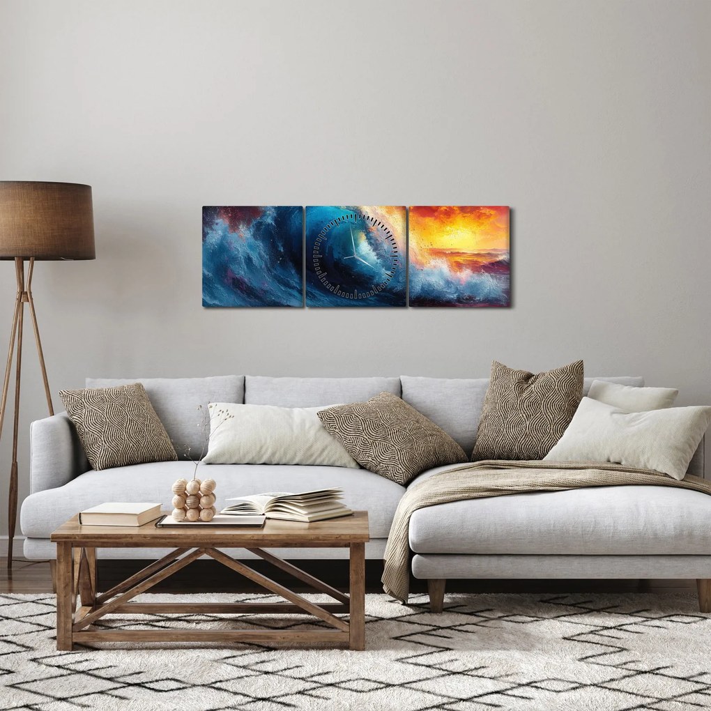 Obraz - Vlna v západu slnka (s hodinami) (90x30 cm)