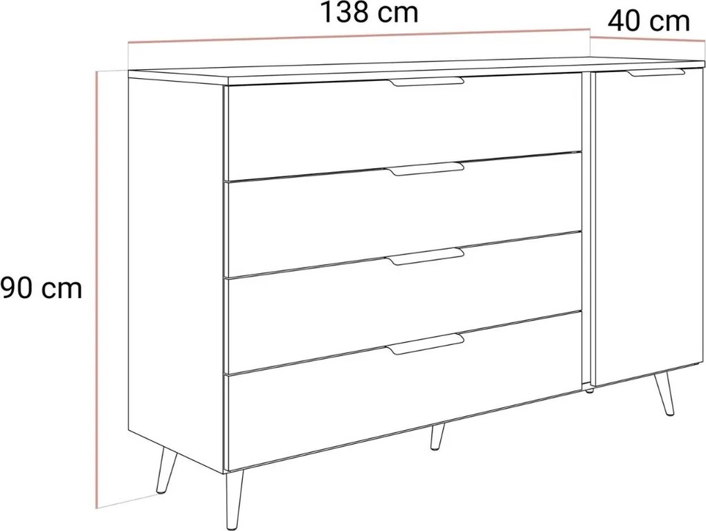 KOMODA MARION 2S KAŠMÍR LED NA NOŽIČKÁCH 138 cm