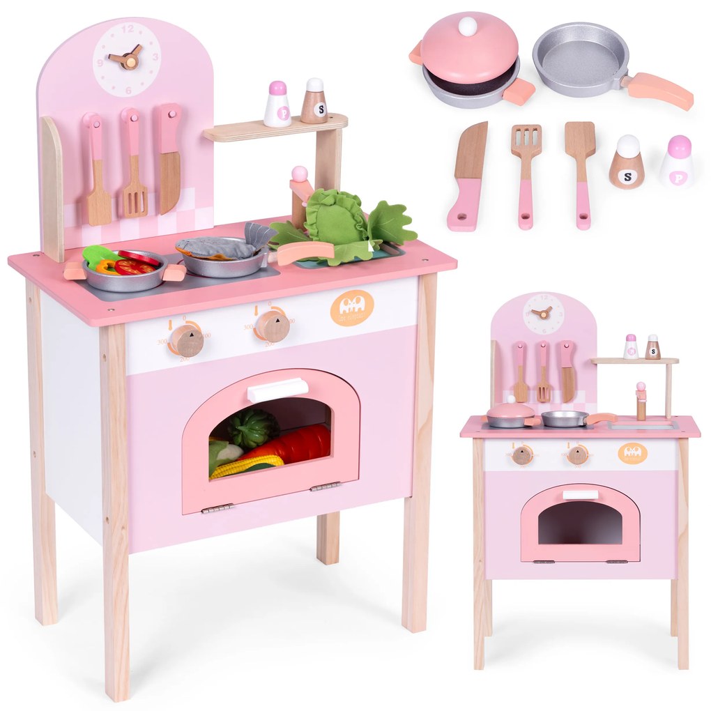 Detská kuchynka ružová s 8 príslušenstvom, batéria na rúru, drez, ECOTOYS