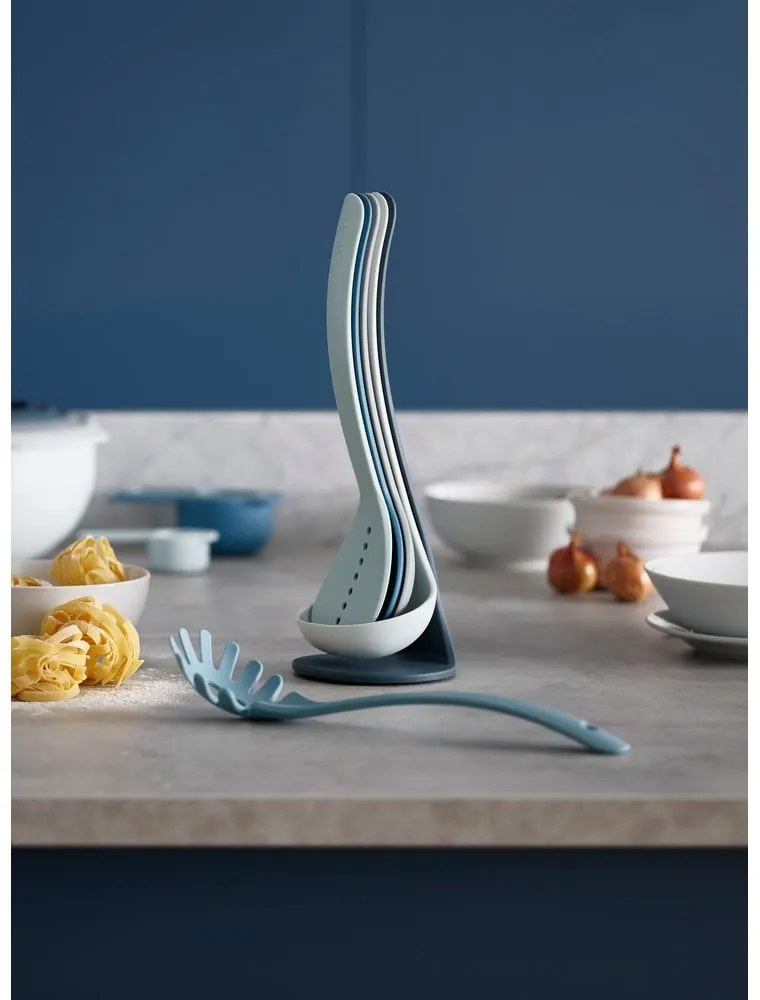Súprava 5 modrých kuchynských nástrojov so stojanom Joseph Joseph Nest Utensils Plus