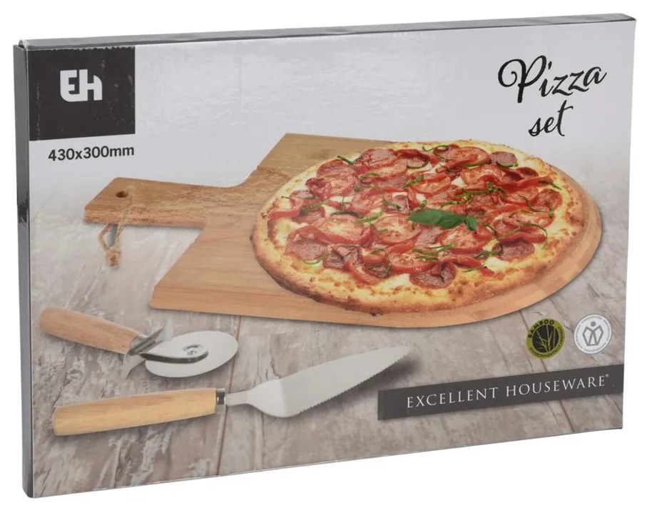 Excellent Houseware Doska na krájanie pizze Pizza Set, bambus, 43x30 cm