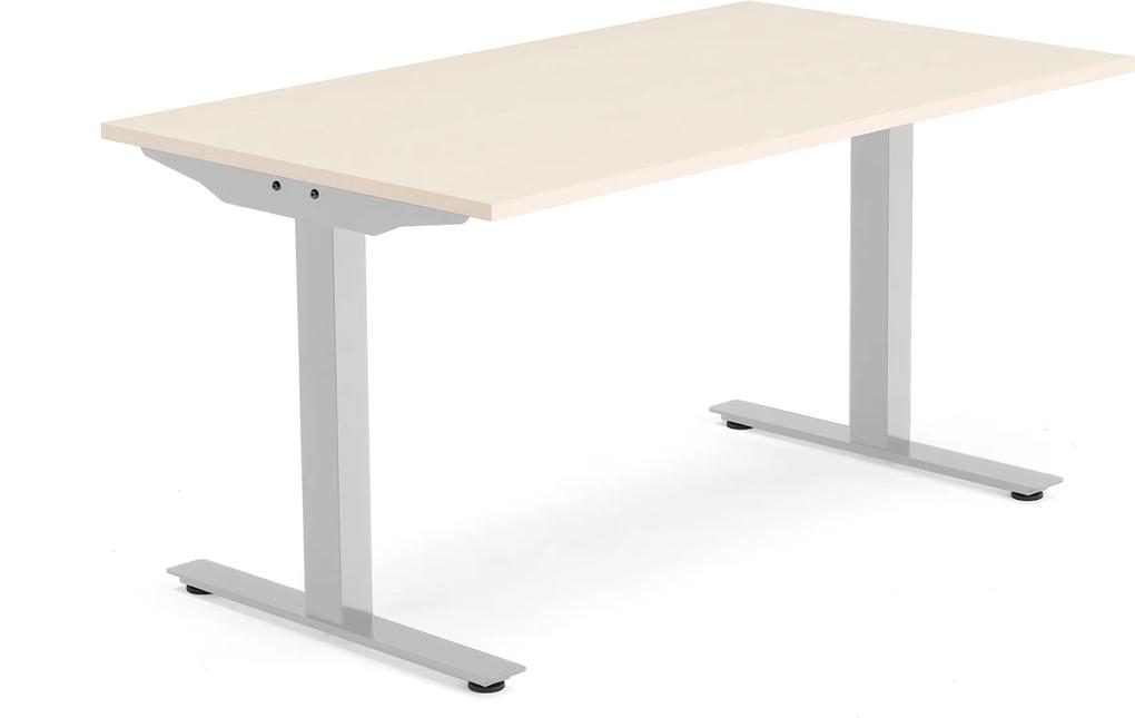 Kancelársky pracovný stôl Modulus, T-rám, 1400x800 mm, breza/strieborná