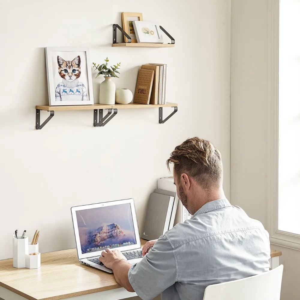 Nástenné konzolové police ABBY, 3ks, 30/35/40x12cm, čierna/bledá hnedá Vasagle