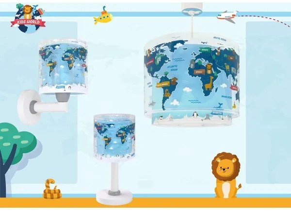 Dalber 40672 - Detský luster WORLD 1xE27/15W/230V modrá