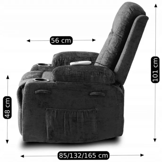 JAKS Masážne kreslo čierne mikroplyš Box