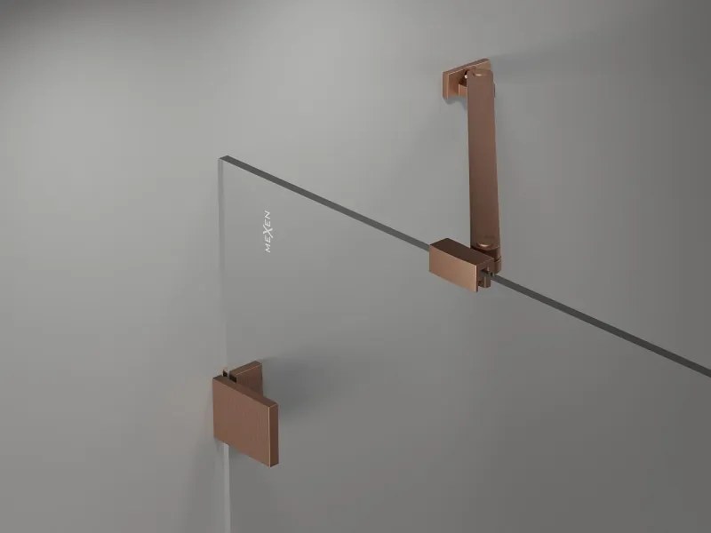 Mexen Lunar-B, ľavé otočné sprchové dvere 140 cm, 8mm číre sklo, medený matný profil, 832S-140-050-65-00-L