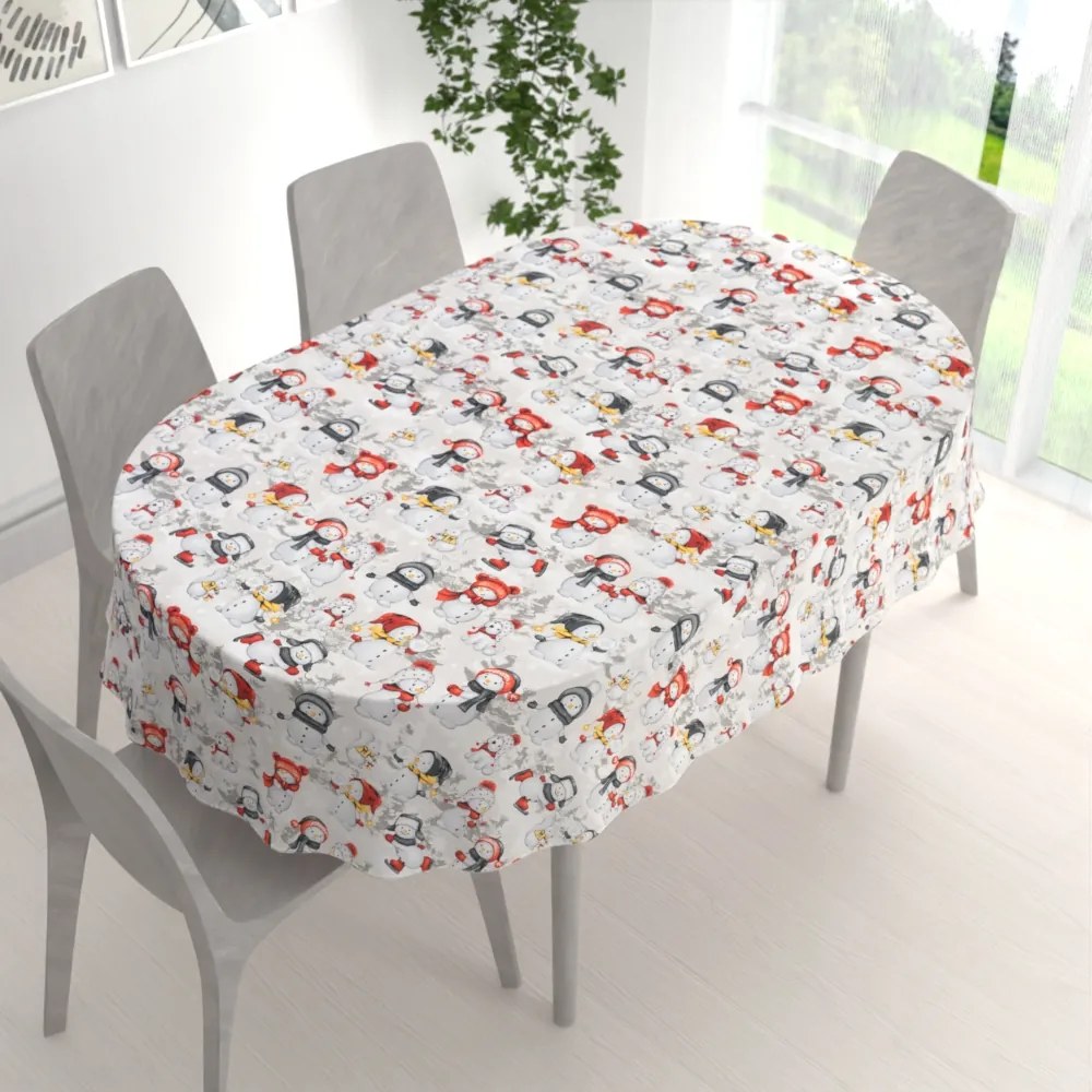 Biante Bavlnený oválny obrus Sandra SA-661 Snehuliaci na svetlo sivom 50x100 cm