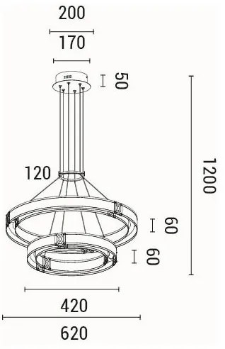 LED Luster na lanku LED/62W/230V 3000K 62x120 cm