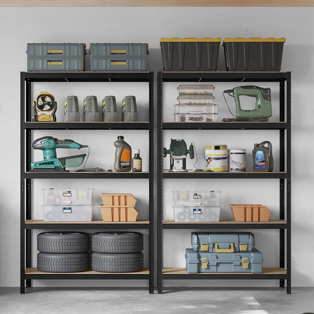 Regál s vysokou nosnosťou, 5 úrovní kovová polica 200 x 120 x 60 cm, čierna