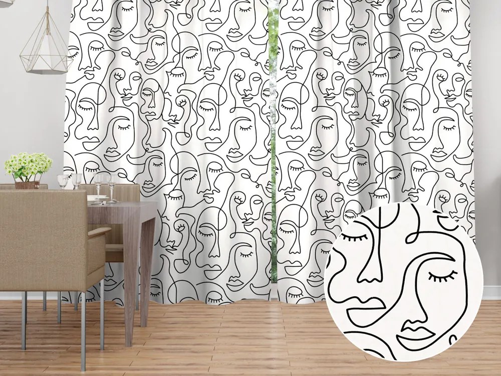 Biante Bavlnený záves Sandra SA-570 Abstraktné tváre na bielom 150x250 cm