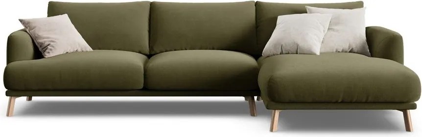 Zelená zamatová rohová pohovka (pravý roh/s leňoškou) Naomi – Micadoni