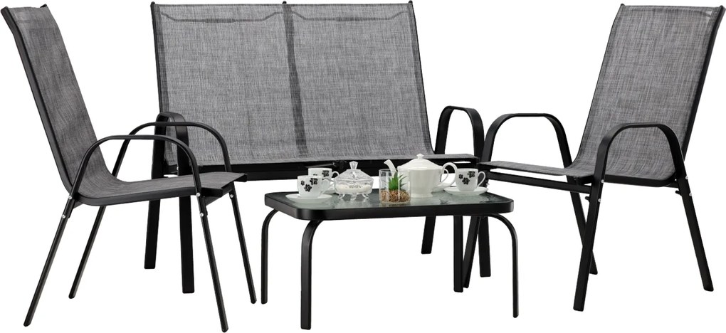 CH Záhradný oceľový nábytok so stolom - sivá