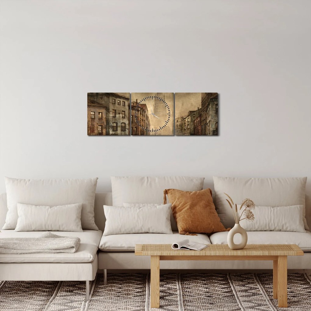 Obraz - Maľba mesta (s hodinami) (90x30 cm)