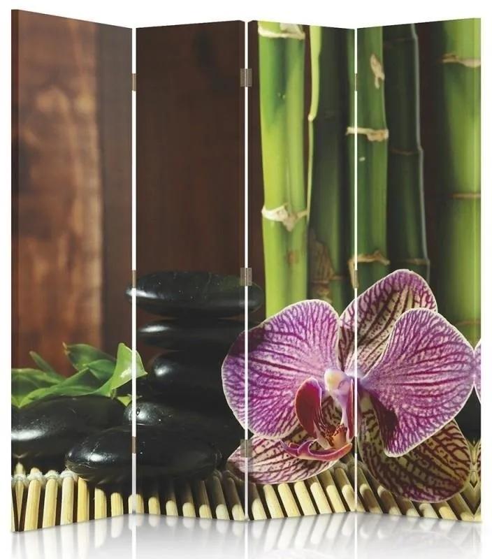 Ozdobný paraván Zen Orchid Bamboo - 145x170 cm, štvordielny, klasický paraván