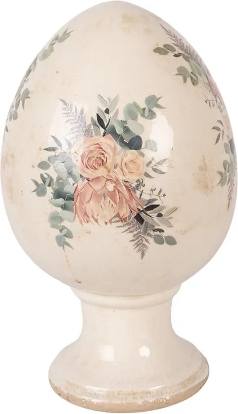 Béžové antik keramické vajíčko s kvetmi Protea Eucalypt XL - Ø 17*28 cm
