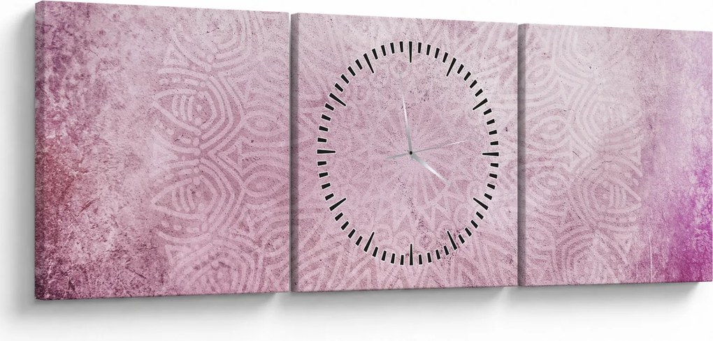 Obraz - Mandala v ružovej stene (s hodinami) (90x30 cm)