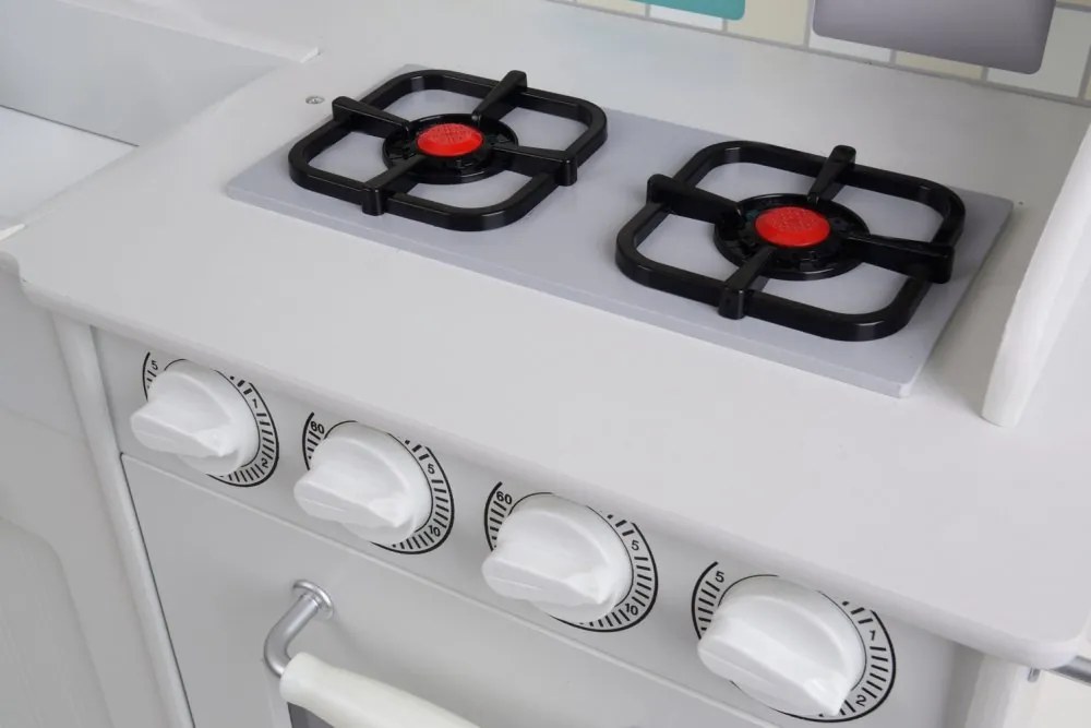 Drevená detská kuchynka s LED osvetlením, doplnkami a zvukovými efektmi