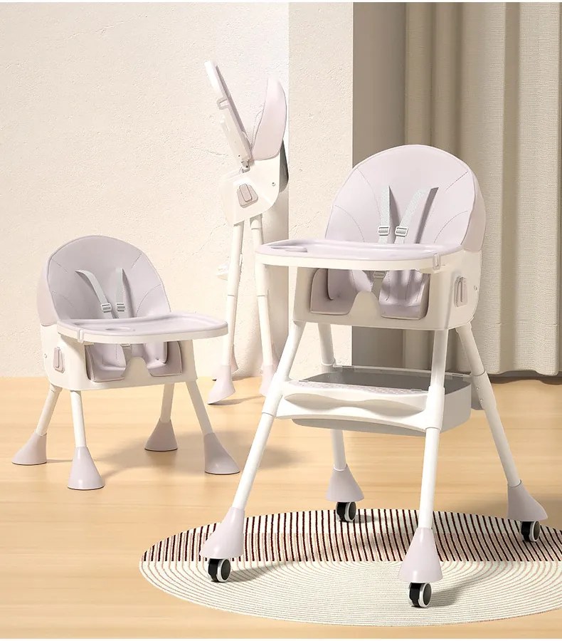 Stolička na kŕmenie KDK03 4v1 sivá + košík a kolieska ZDARMA