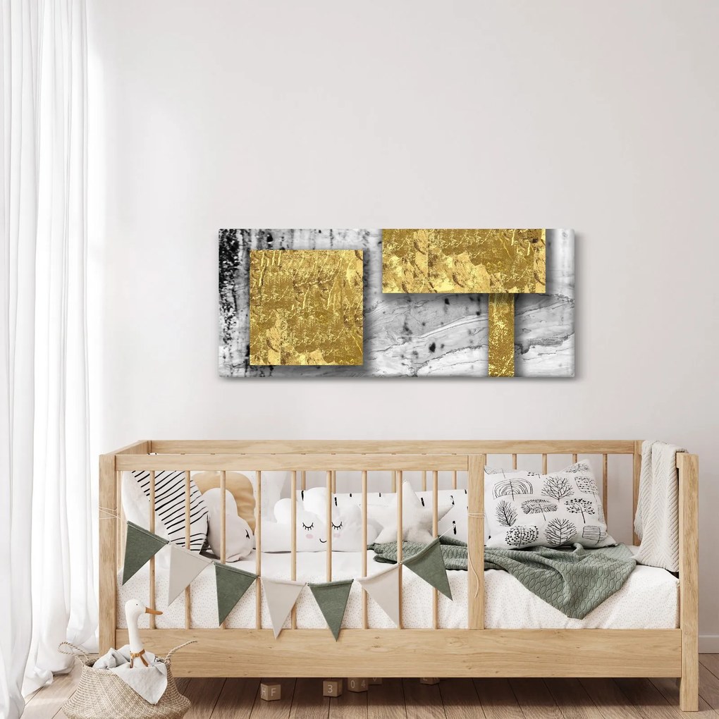 Obraz - Zlaté štvorce N⁰3 (120x50 cm)