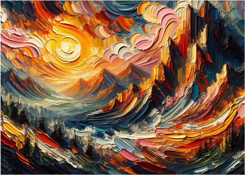 Sklenený obraz - Hory zalité slnkom (70x50 cm)
