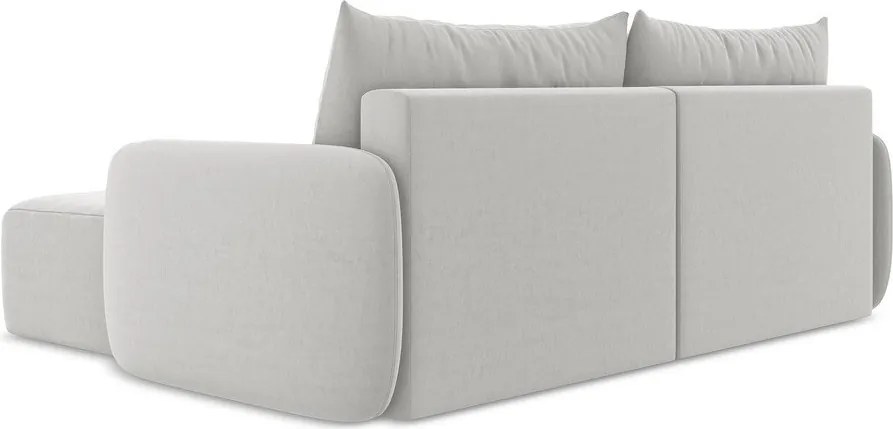 Svetlosivá zamatová rozkladacia/s úložným priestorom rohová pohovka (pravý roh/s leňoškou) Kalena – Makamii