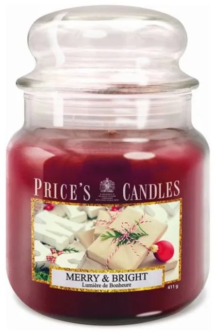 PRICE´S MIDI vianočná sviečka ve skle Merry & Bright - horenie 90h