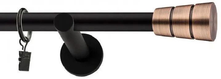Dekorstudio Garniža jednoradová BASIC medená MIX čierna-matná 19mm Dĺžka: 140cm, Typ príslušenstva: Krúžky tiché so štipcami
