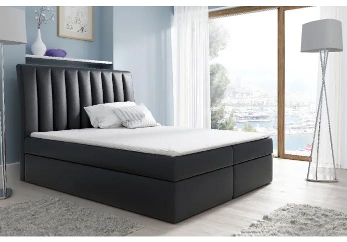 Kontinentálna posteľ Kaspis čierna eko koža 200 x 200 + topper zdarma