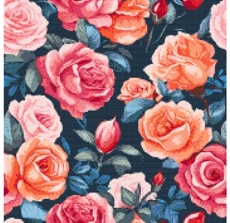 Gario Diamantové maľovanie Kvetinové pozadie Ruže Rozmery: 50 x 50 cm, Rámovanie: Iba zrolované plátno, Diamanty: Okrúhle