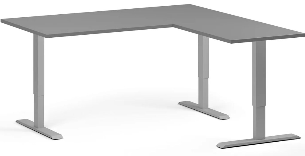 Výškovo nastaviteľný stôl, 160x160 cm, 3 motory, L/P, sivá podnož, grafit