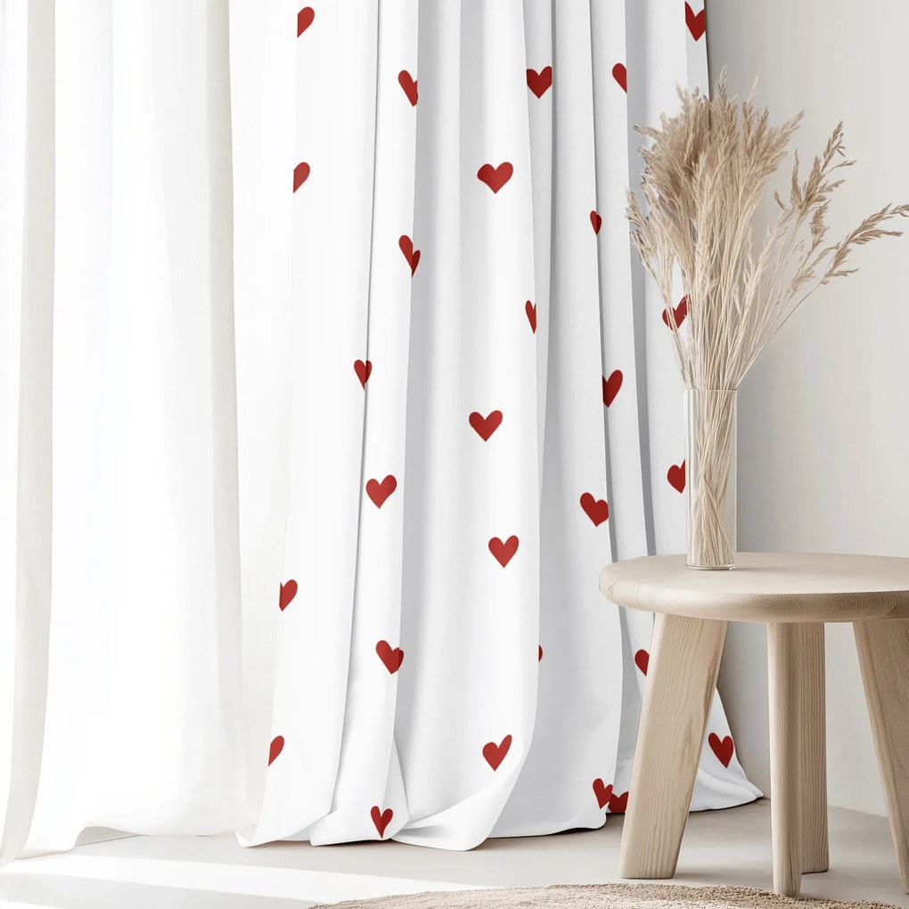 Goldea bavlnený záves - červené srdiečka na bielom 220x150 cm