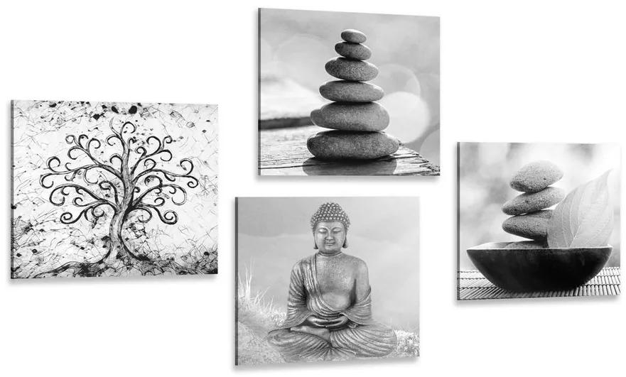 Set obrazov s čiernobielym Feng Shui motívom Varianta: 4x 60x60