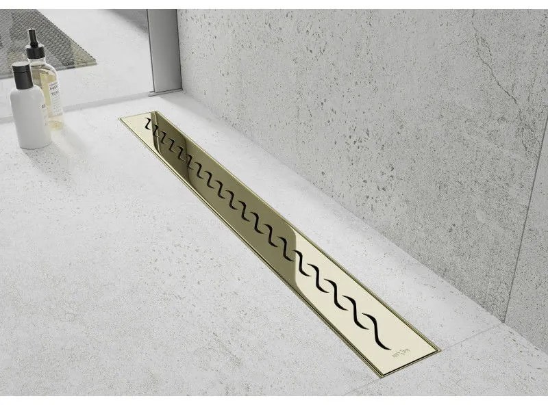 Mexen Flat 360°, nerezový sprchový žľab vzor M18 60 cm, zlatá lesklá, 1523060-40