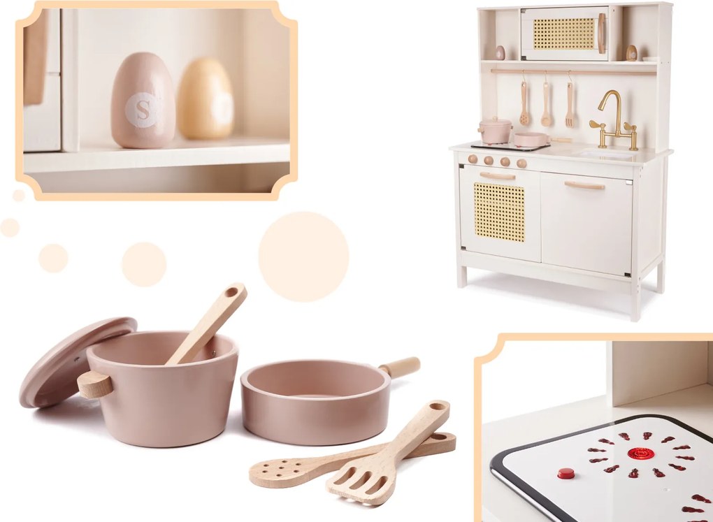 KIK Detská drevená retro kuchynka z MDF s doplnkami BOHO