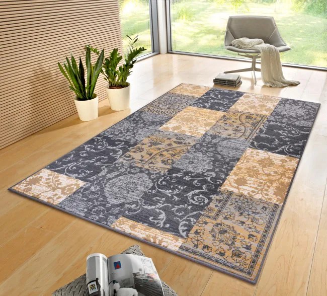 Koberec Hanse Home Gloria Bloques sivý / horčicový