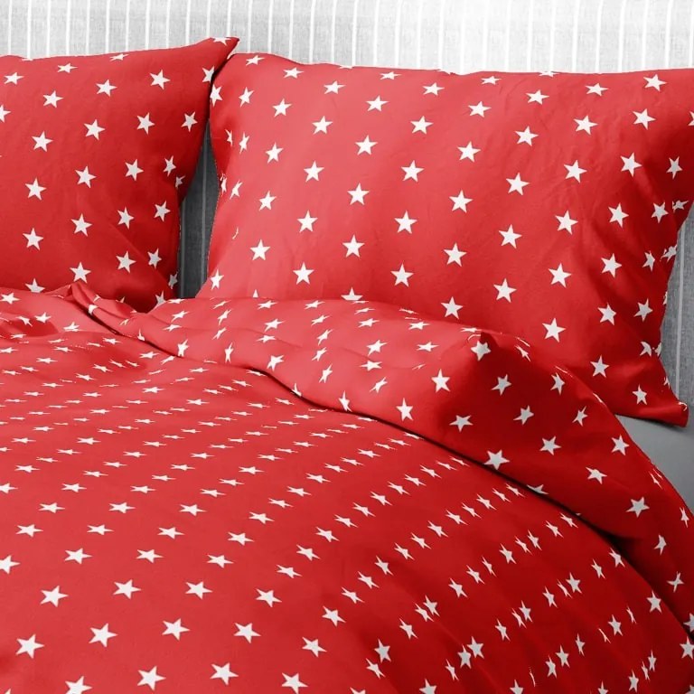 Goldea bavlnené posteľné obliečky - vzor 855 biele hviezdy na červenom 140 x 220 a 70 x 90 cm