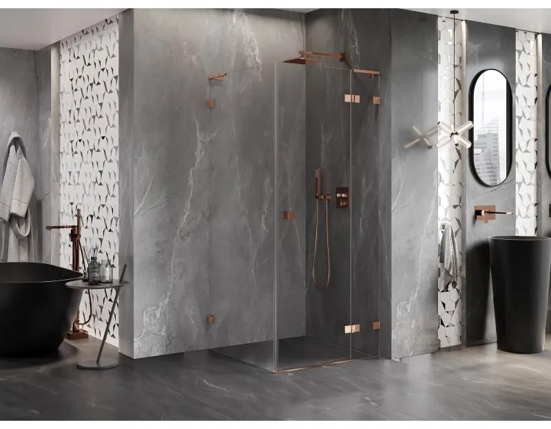 Mexen Lunar L, 1-krídlový sprchový kút, pravý, 70 x 70 cm, 8mm číre sklo, ružové zlato profil, 834L-070-070-60-00-P