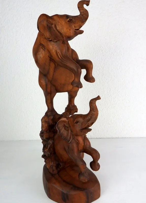 Soška SLONY, drevo, ručná práca, 45 cm