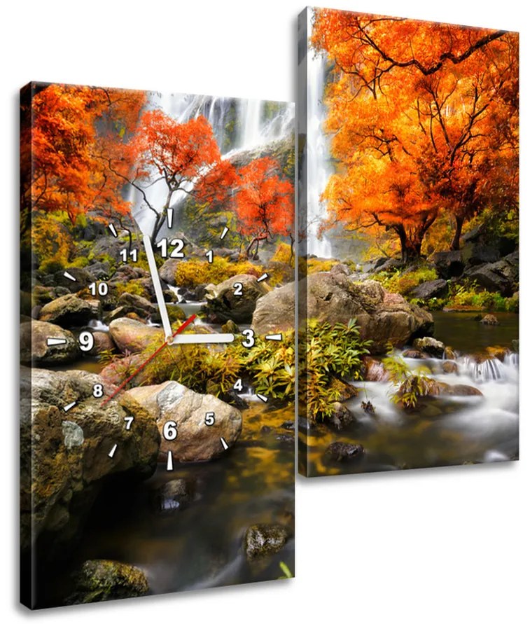 Gario Obraz s hodinami Jesenný vodopád - 2 dielny Rozmery: 60 x 60 cm