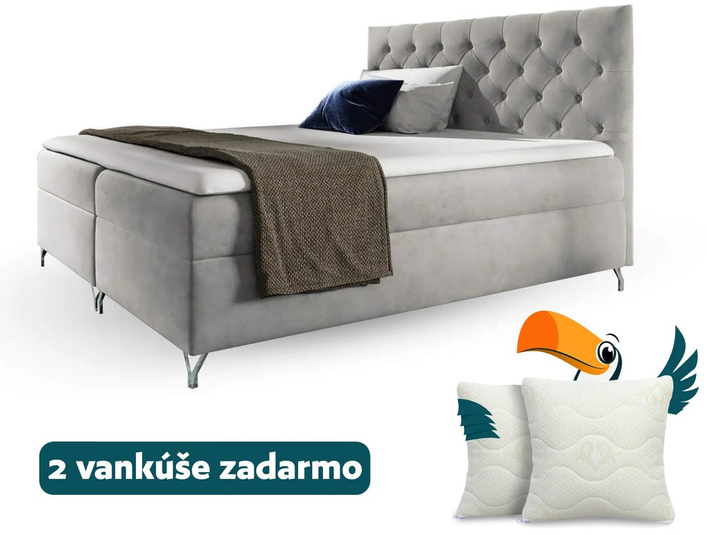 Wilsondo Čalúnená boxspring manželská posteľ s matracom Guliette - sivá Rozmer: 180x200