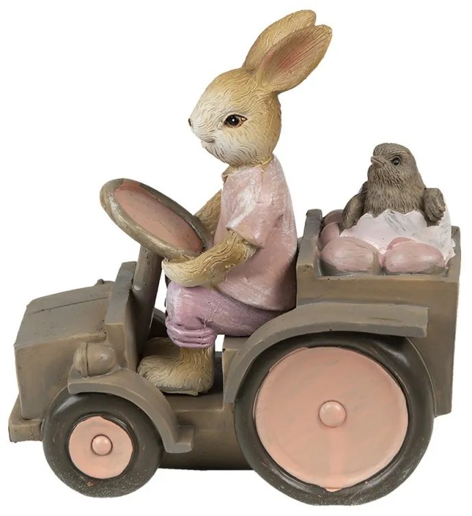 Dekorácia zajačik s kuriatkom na traktore - 13*7*12 cm